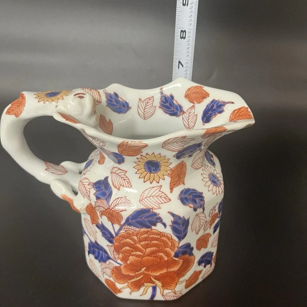 Victoria Ironstone Floral Pitcher Imari Style Hexagonal Monkey Handle Jug